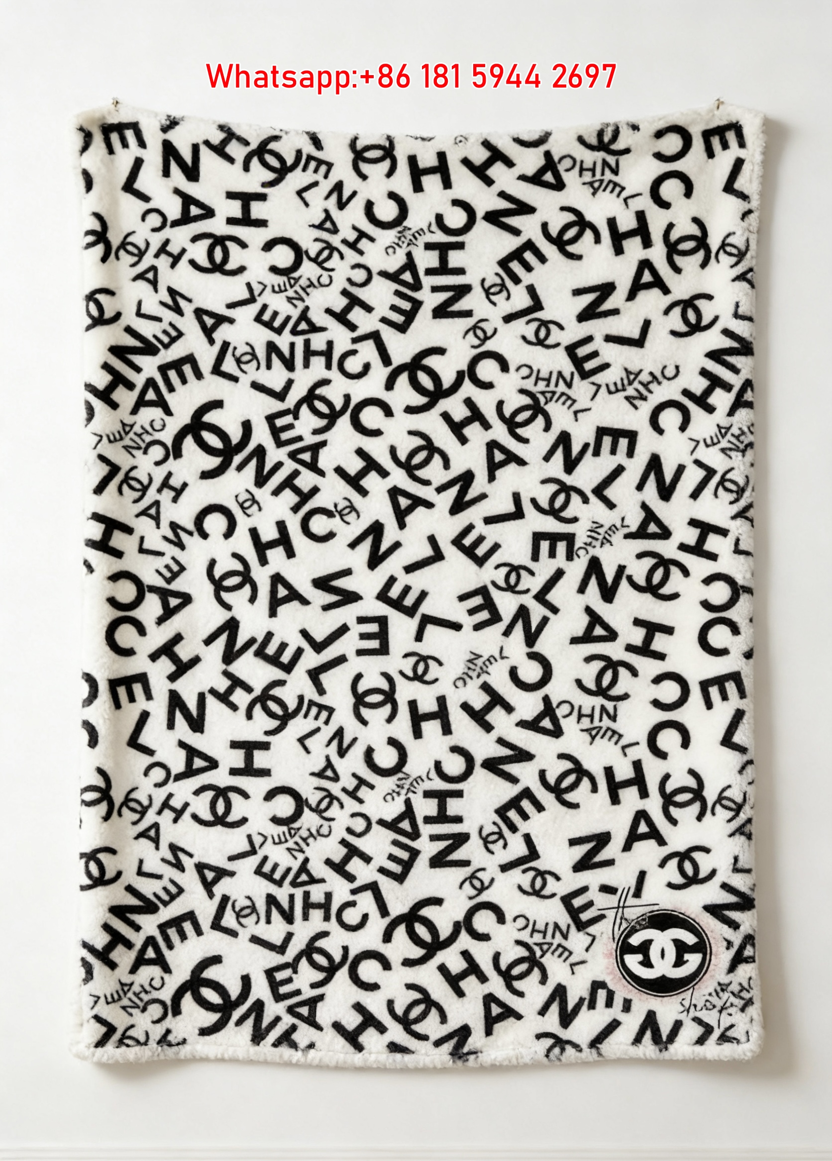 Chanel CC Monogram Flannel Sofa Throw Blanket – Black White IMG_7264